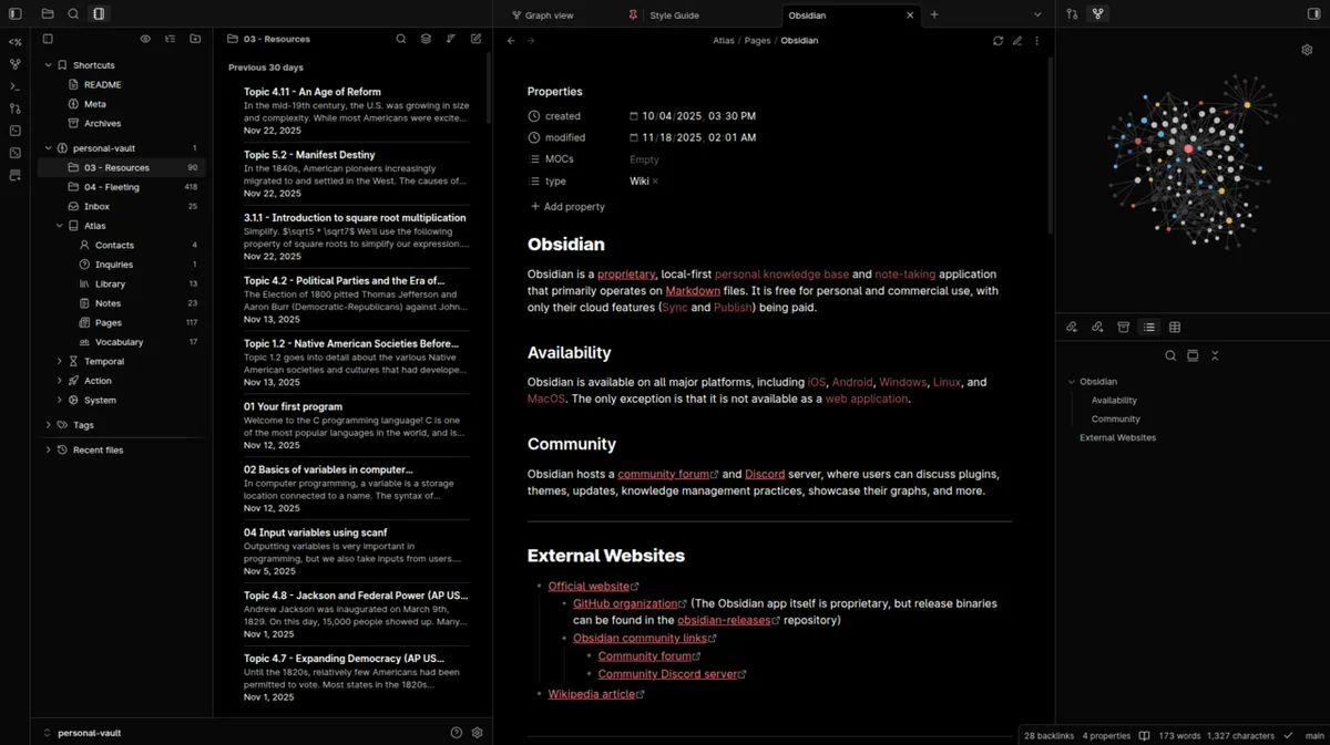 Obsidian Review (2026) — Notes, Plugins, Pricing & Verdict — app in use